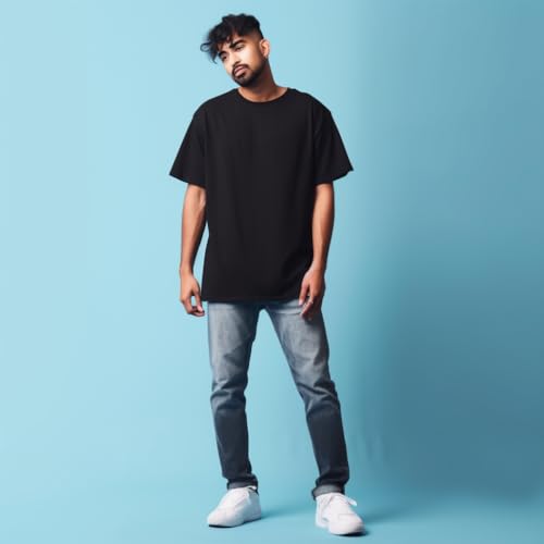 Image of prabhu bhakti Mens Oversized Fit Solid Half Sleeve Cotton White /Black Oversized T-Shirts