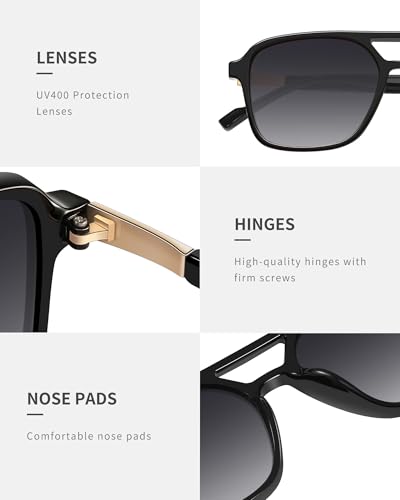 Image of GRFISIA Retro Aviator Sunglasses for Women Men Trendy Rectangle Womens Mens Sun Glasses Shades for Driving Vacation UV400