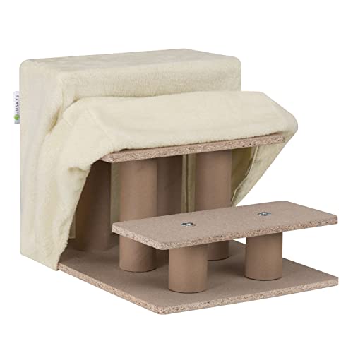 Juskys Haustiertreppe Hundetreppe 36 cm - Treppe 3 Stufen Plüsch-Bezug waschbar - Katzentreppe Hunderampe für Bett, Sofa, Couch und Auto - Bezug Beige