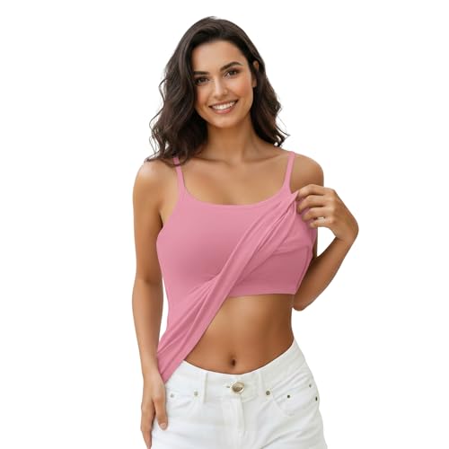 Image of Women's Shelf Bra Camisole Tops Adjustable Spaghetti Strap Cami Tank Cotton Undershirts
