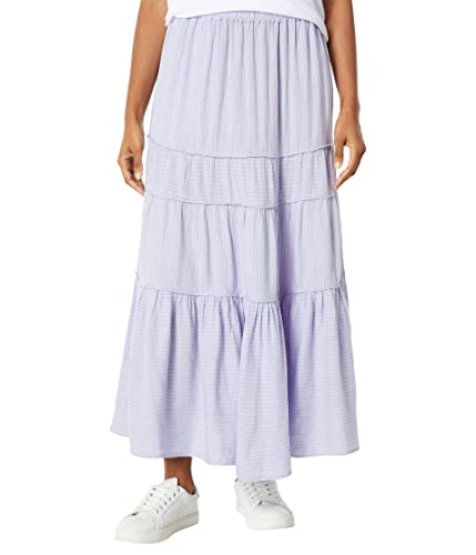 Madewell Linen-Blend Pull-On Tiered Maxi Skirt In Stripe-Play Distant Lavender Sm (Women's 2-4) #TOP26