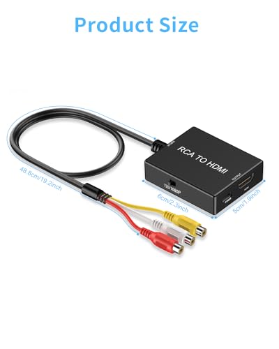 Image of RCA to HDMI Adapter Converter, AV to HDMI Converter with HDMI Cable Supports PAL /NTSC for PS2 /VHS /VCR /Blue-Ray DVD ect.