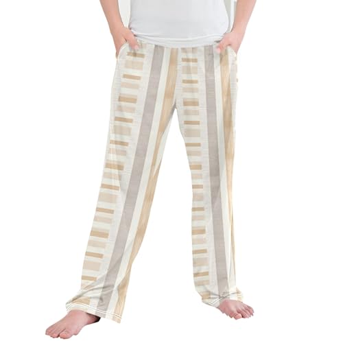 Boho Bohemian Geometric Long Pajama Pants Elastic Waist PJ Bottoms with Pockets S A113183