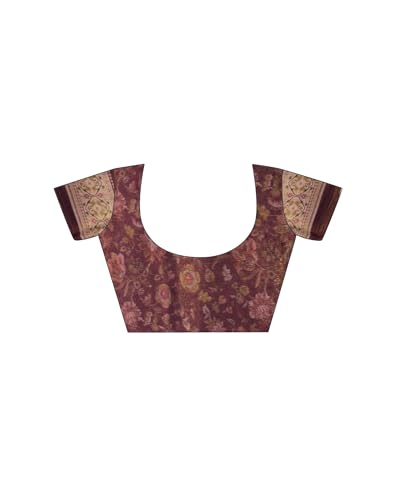 Image of SIRIL Women's Cotton Linen Kalamkari Printed Handloom Saree with Unstitched Blouse Piece