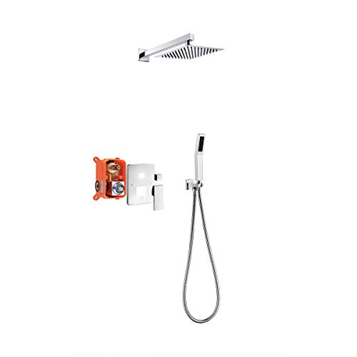 Tecmolog Conjunto de Ducha Empotrable Grifo Ducha Lluvia Cuadrada Alcachofas Fijas Sistema de Ducha con Termostato, Cabezal de Ducha Alta Presion, BC314B