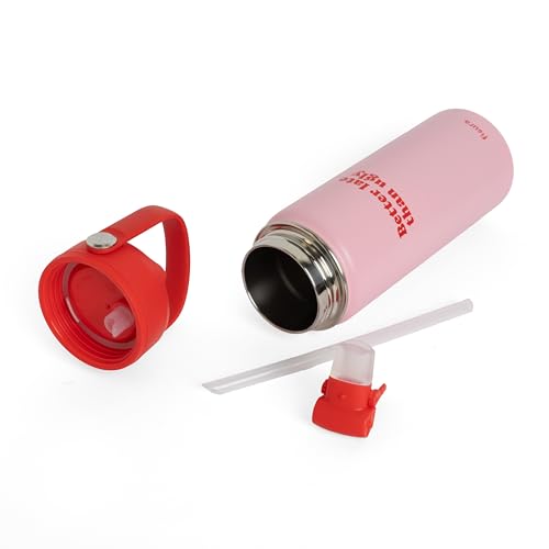 Fisura – Originelle Trinkflasche “Better late than ugly”, 500 ml Thermoflasche aus BPA-freiem Edelstahl mit Strohhalm für Sport, Reisen, Büro und Outdoor-Aktivitäten.