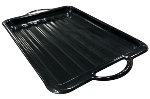 LLauna para caracoles y arroz. Bandeja rectangular con ranuras apta para horno y parrilla, con asas color negro. Placa arroz. LLauna cargols