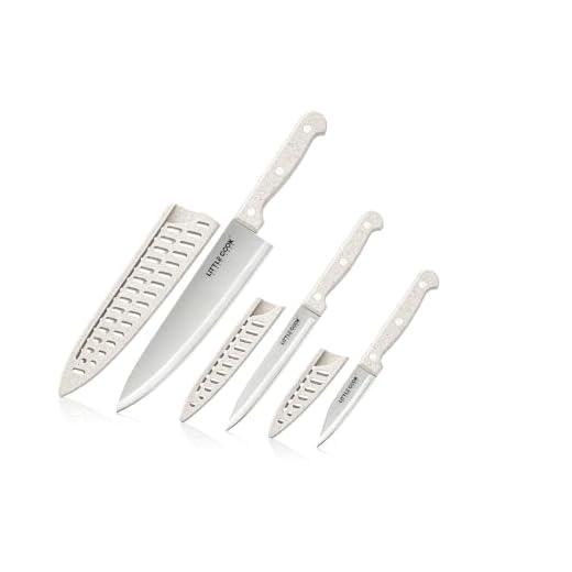 LITTLE COOK 3 Piece Knife Set, Chef Knife Set with Sheaths, Wheat Handle