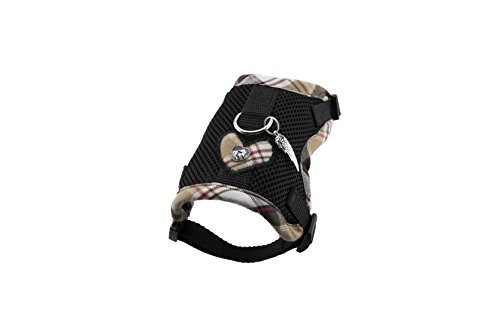Masi Dogsdesign Gr. XS Softgeschirr Herz schwarz karo Mesh Airmesh Hundegeschirr Welpen verstellbar Brustgeschirr Cover