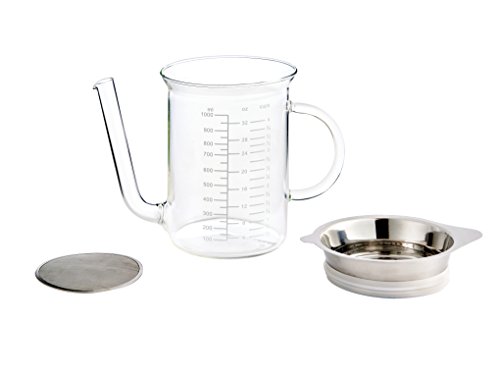 HIC Gravy Strainer and Fat Separator, Heat-Safe Borosilicate Glass with 18/8 Stainless Steel Fine-Mesh Filter and Pierced Strainer, 4-Cup (32-Ounce) Capacity