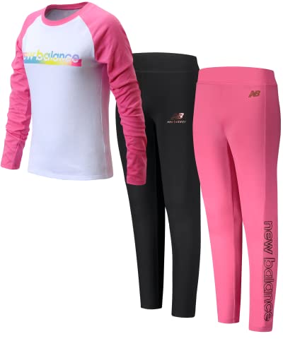 New Balance Girls? Active Leggings Set ? 3 Piece T-Shirt, And Leggings Activewear Set, Size 7/8, White Pink/Sporty Pink #TOP13