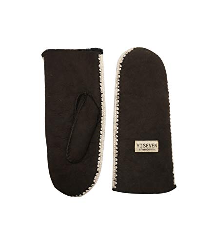 Preisvergleich Produktbild YISEVEN Damen Merino Lammfell Fäustlinge Shearling Dickehandschuhe Lederhandschuhe Gefüttert Lammfellhandschuhe Leder Fäustling Fell Damenhandschuhe Fellhandschuhe Geschenk,Dunkelbraun L / XL