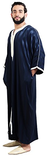 Moroccan Men Dress Caftan Handmade With Embroidery Tread Long Sleeve Navy3