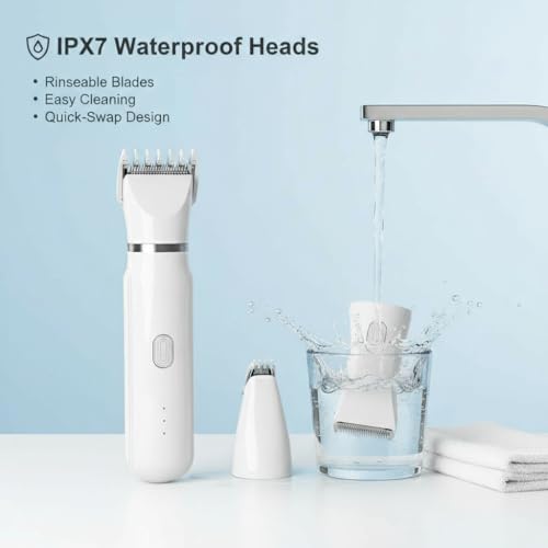 Image of Pets&Kins 4-in-1 Pet Grooming Kit with Trimmer and Nail Grinder | Silent, Cordless Rechargeable and IPX7 Waterproof for Dog & Cat | 4 attachments | Storage Bag | Quiet 2-Speed Clippers for Paws, Face, Ears & Nails | White