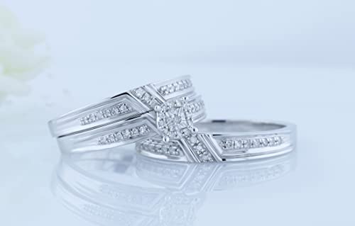 Dazzlingrock Collection 0.35 Carat (ctw) Round White Diamond Illusion Framed Wedding Trio Ring Set for Men & Women in 925 Sterling Silver3