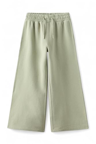 Image of Alan Jones Clothing Girls Mid Rise Solid Cotton Wide Leg Trackpant | French Terry Fabric | Relaxed Fit