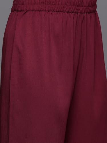 Image of Varanga Women Maroon Zari & Sequins Embellished Anarkali Kurta with Bottom and Dupatta - V-Neck, Potali Button Yoke, Long Sleeves