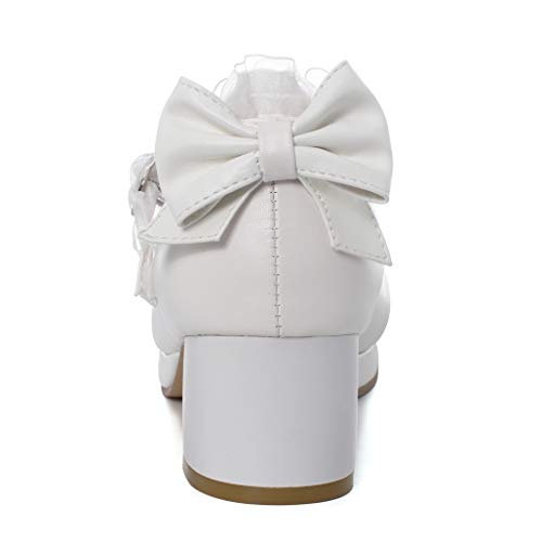 Image of LUXMAX Women Kawaii Mid Block Heel Mary Jane Rockabilly Pumps with Bow Platform Chunky Heel Cute Sweet Shoes