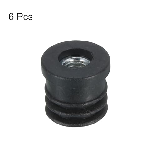 Image of uxcell 6Pcs Inserts for Round Tubes with M6 Thread, for 16mm /0.63 inch OD Round Tube, Round Black Plastic Plug Caster Insert Chair End Caps Furniture Leg Plug