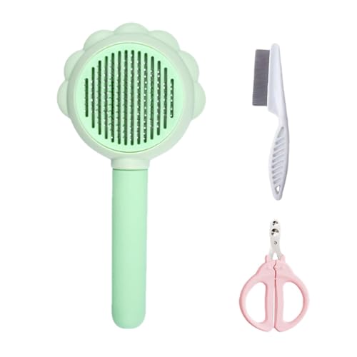 Kit di toelettatura per animali domestici 3 pezzi Kit di pulizia per animali domestici 3 pezzi | Spazzola da bagno per animali domestici a pelo corto con pulsante di rilascio - Strumento per la cura