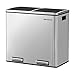 SONGMICS Cubo de basura, sistema de separación de residuos con 2 compartimentos, cubo de basura para cocina, 2 x 24 L, cierre suave, con pedales y asas, color plateado LTB48NL