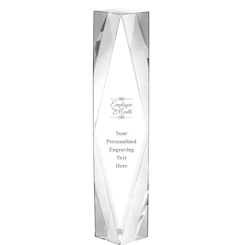 Crown Awards Personalized Crystal Trophy, 10" Engraved Employee of The Month Gemini Crystal Award Prime