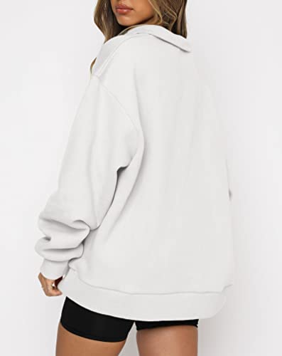 Btfbm Women's Quarter Zip Long Sleeve Sweatshirt Oversized Casual 2023 Fall Winter Fashion Hoodies Pullover Y2K Clothes(Solid White, Small) #TOP3