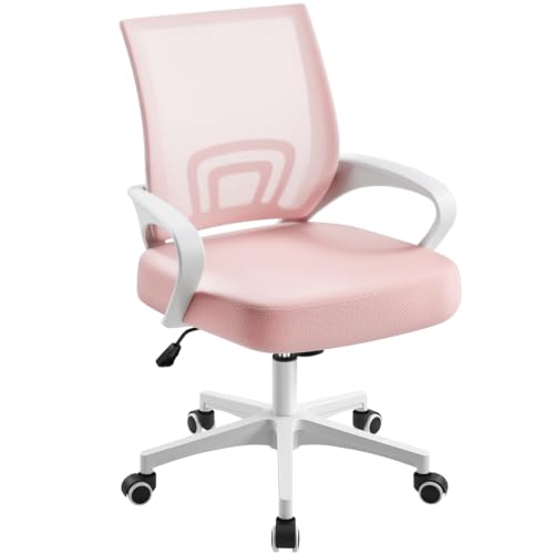 Yaheetech Silla de Oficina Silla de Escritorio de Malla Giratoria Rosa