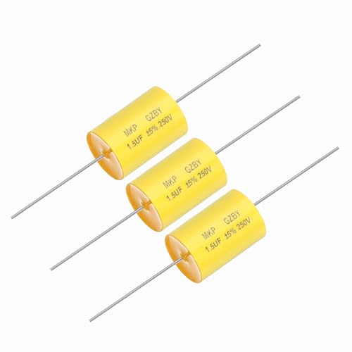 sourcing map 3Pcs 1.5uf Frequency Divider Capacitor, 250V Axial Audio Speaker Crossover MKP Film Capacitor