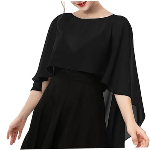SMELEYOU Poncho largo negro transparente de gasa para mujer, accesorio para vestido de fiesta de boda, talla única