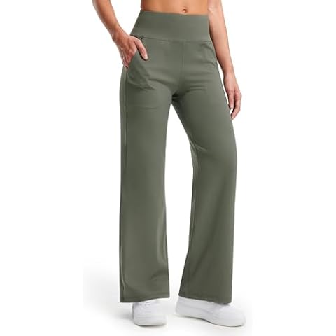 Libin Yoga Pants Women Wide Leg Pants 31" High Waist Comfy Stretch Loose Sweatpants Women Athletic Workout Casual Work Dress Pants with Pockets, Army Green, M Cover