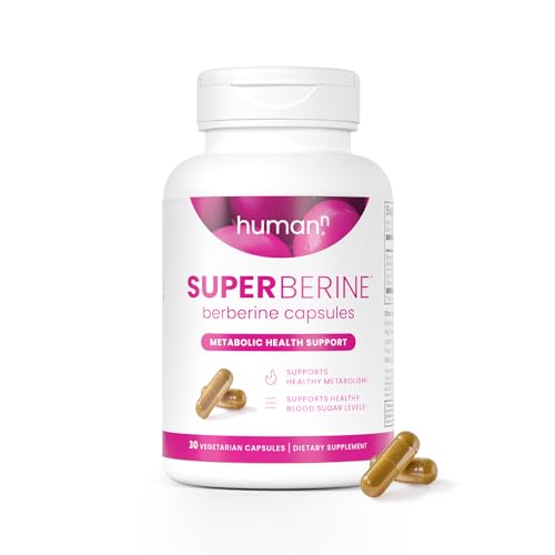 Humann SuperBerine Berberine Supplements Healthy Metabolism & Blood Sugar Support - Clinically Researched Ingredient - High Absorbency Concentrated Dose Formula with Olive Leaf Extract - 30 Capsules