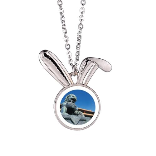 Collier pendentif lion porcelaine impériale chaîne bijoux femme