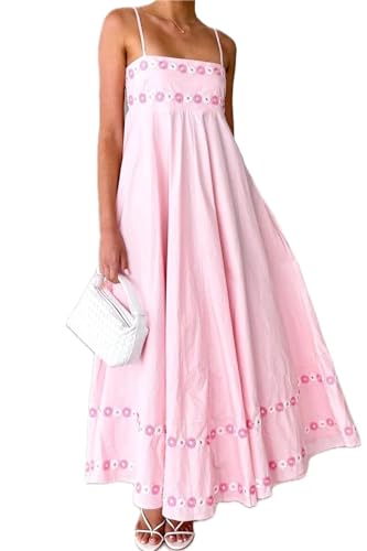 Women's Floral Embroidered Spaghetti Strap Maxi Dress 100% Polyester Lightweight