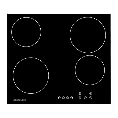 Cookology TCH601 60cm Electric Ceramic Hob Cooktop in Black - 4 Cooking Zones - Built-in Worktop - Touch Controls - With Timer - 9 Heat Levels - Child Lock