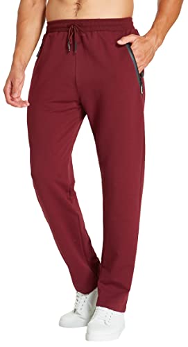 ZOXOZ Mens Tracksuit Bottoms Open Hem Trousers Mens Joggers Slim Fit Cotton Jogging Bottoms Elasticated Waist Zip Pockets Red S