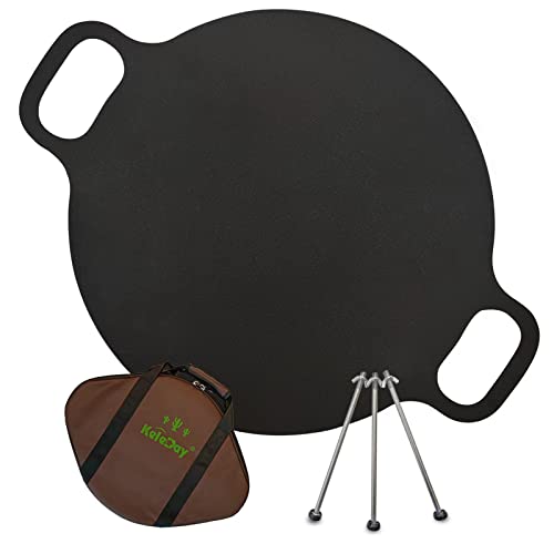 Keleday 15 Inch Korean Bbq Grill Pan Pre-Seasoned Carbon Steel Paella Pan Camping Grill Griddle For Stove Top Flat With 3 Detachable Legs #TOP6