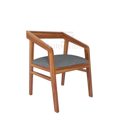 Image of Sheesham Wood Armchair with Cushion for Living Room Home Wooden Arm Chair Modern Furniture for Garden & Outdoor (Natural Finish)