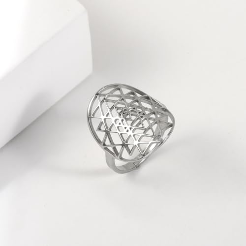 EUEAVAN Adjustable Sri Yantra Chakra Ring Sri Yantra Amulet Talisman Pendant Sacred Geometry Ring Hinduism Symbol Sacred Hindu Ring Meditation Jewelry for Women Men