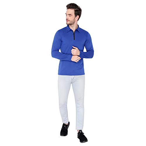 Image of Men's Cotton Blend Full Sleeve Zip Neck Polo T-Shirt (Pack of 1)