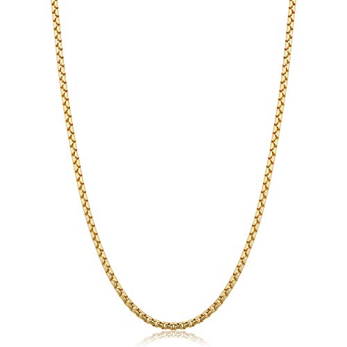 14k Yellow Gold Filled 2.5 mm Round Box Link Chain Necklace for Men and Women (16, 18, 20, 22, 24 or 30 inch)