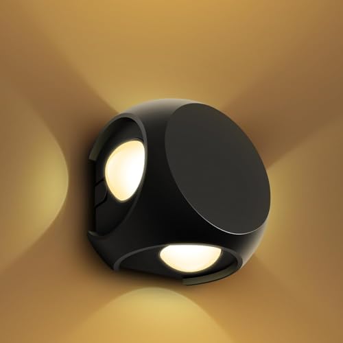 Image of wipro Garnet 4 Watt 4 Ray Round Outdoor Wall Light for Home | 4 x 1W| IP65 LED Wall Light | Warm White, Yellow 2700K | Aluminium Housing |(Black Body, Pack of 1)