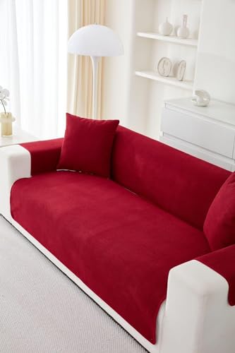 Image of HOMETHREADS Innovative Premium Sofa Cover Set with PVC Backing for Non-Slip Comfort (Maroon, 1 Seater | 176x63cm)