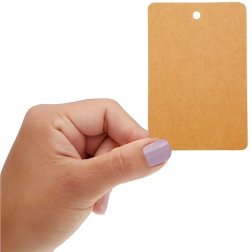 Image of CVANU Brown Kraft Paper Hanging Rectangle Shaped Tags (200pcs) with Jute Twine for Wedding| Write Blessings| Thanksgiving| Gift Decor (3.5inch X2.3inch)