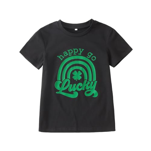 IZYJOY Girl Boy St. Patricks Day Shirt Shamrock Graphic T-Shirt Kids Happy Go Lucky Tees Irish Clover Short Sleeve Tops