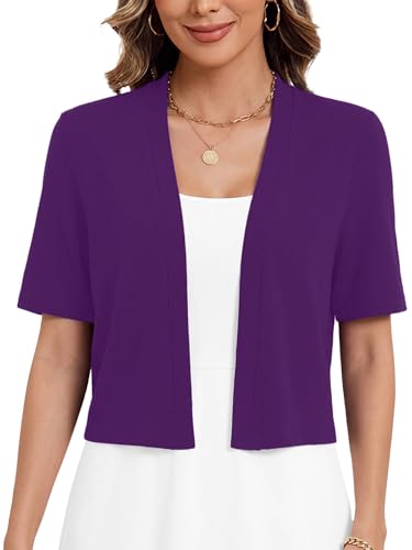 Image of Heymoments Women's Thin Shrugs Short Sleeve Lightweight Cropped Tops Open Front Knitted Cardigan for Dress Summer Bolero