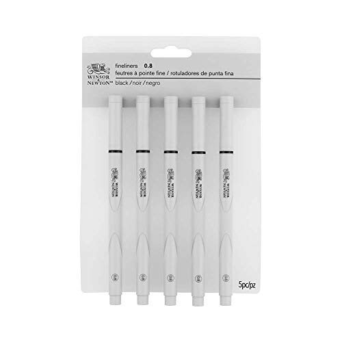 Winsor & Newton Noir Fineliner 0.8 set de 5 stylos pour bullet journal et croquis urbain