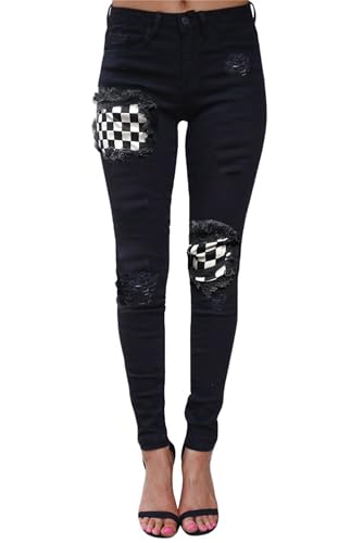 Andongnywell Women's Ripped Boyfriend Distressed Jeans Stretch Skinny with Hole Leopard with Print Patch Trousers