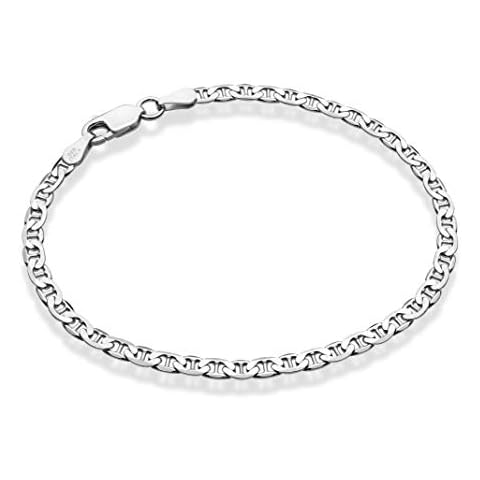 Miabella 925 Sterling Silver Italian 3mm, 4mm Solid Diamond-Cut Mariner Link Chain Anklet Ankle Bracelet for Women, Made in Italy, Length 11 Inches (Large), Tan,Silver (SSI007726) Cover