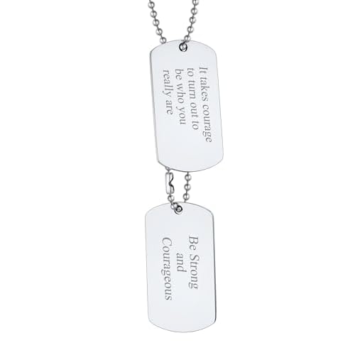 Custom4U Personalized Dog Tags Necklace for Men Dad Stainless Steel Custom Text Army Military Dog Tag Heart/Coin Pendant with Silencer Memory Chain Jewelry Gift for Men Women Father Husband